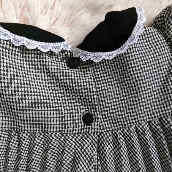 Piccolo Velvet-trimmed Pleated Check Dress Lacey Peter-pan Collar 12m - Picture 7 of 11